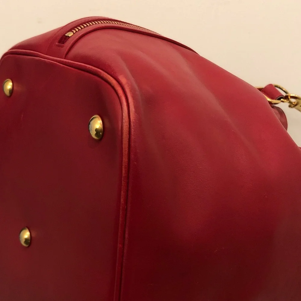 Saint Laurent Red Leather Drawstring Hobo with Gold-Tone Hardware